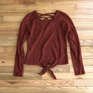 Women’s S Rust Tie Front Long Sleeve